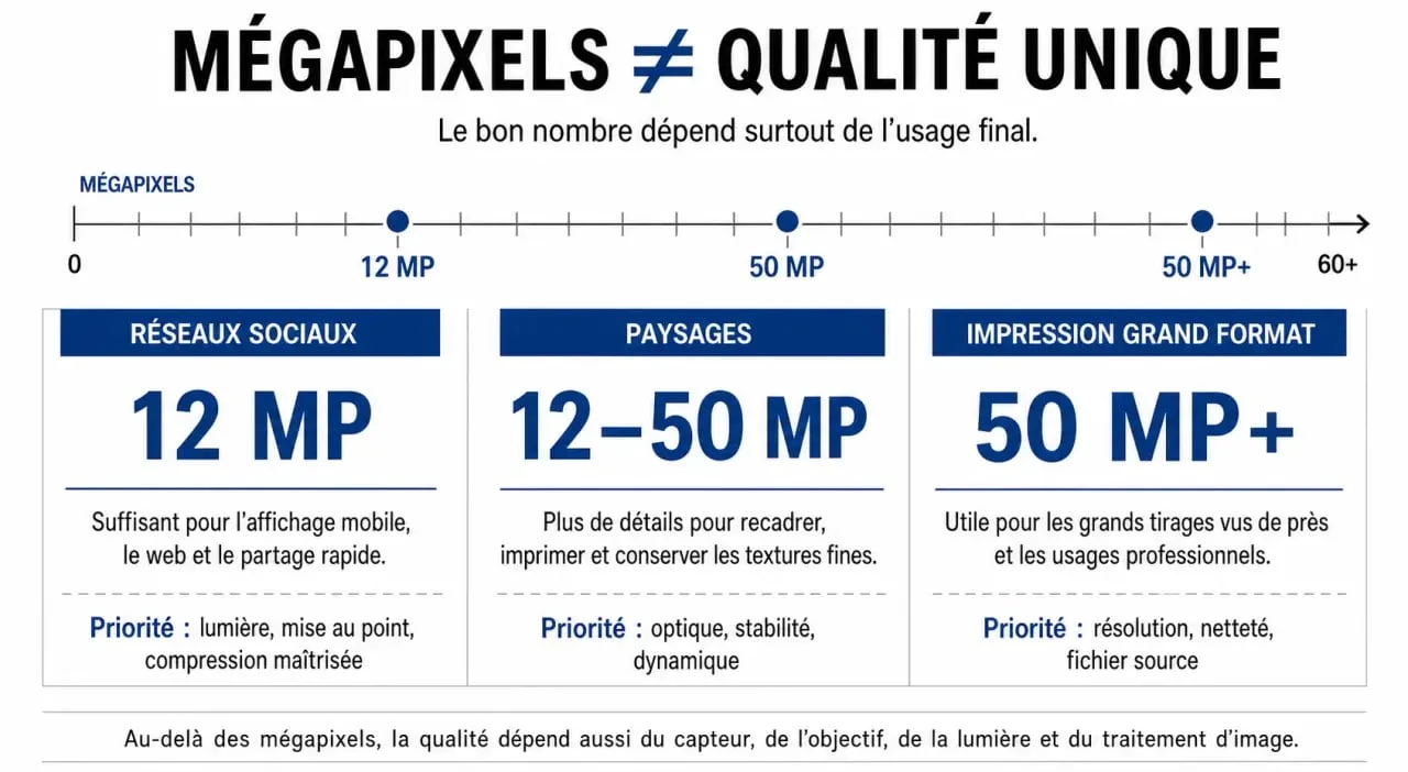 Infographie comparative : combien de mégapixels pour un bon appareil photo smartphone selon l'usage