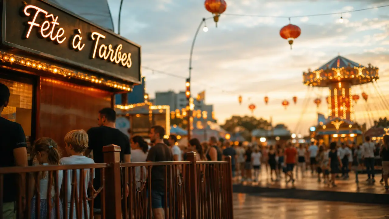Fete foraine tarbes devant le Parc des Expositions à golden hour
