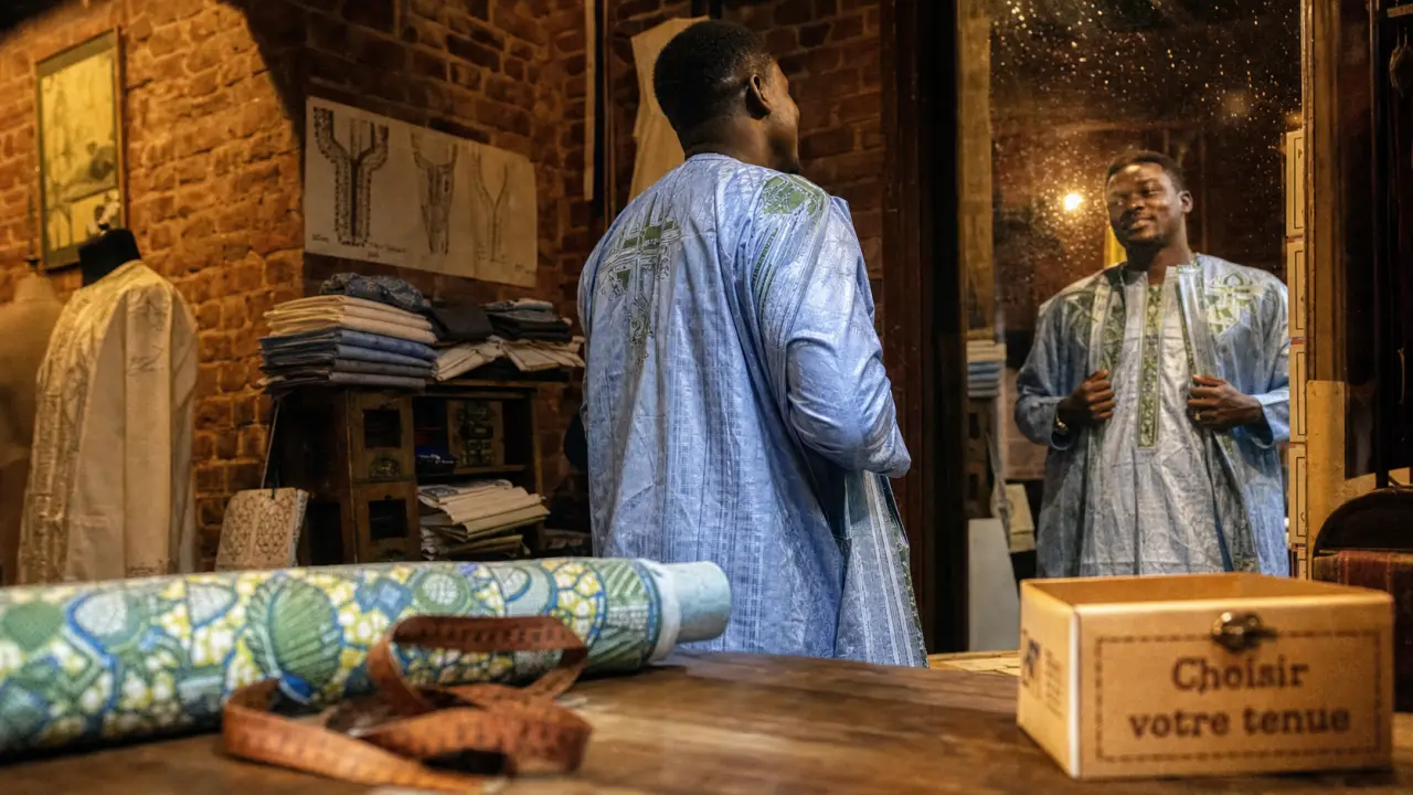 Tenue africaine homme en bazin brodé en boutique artisanale