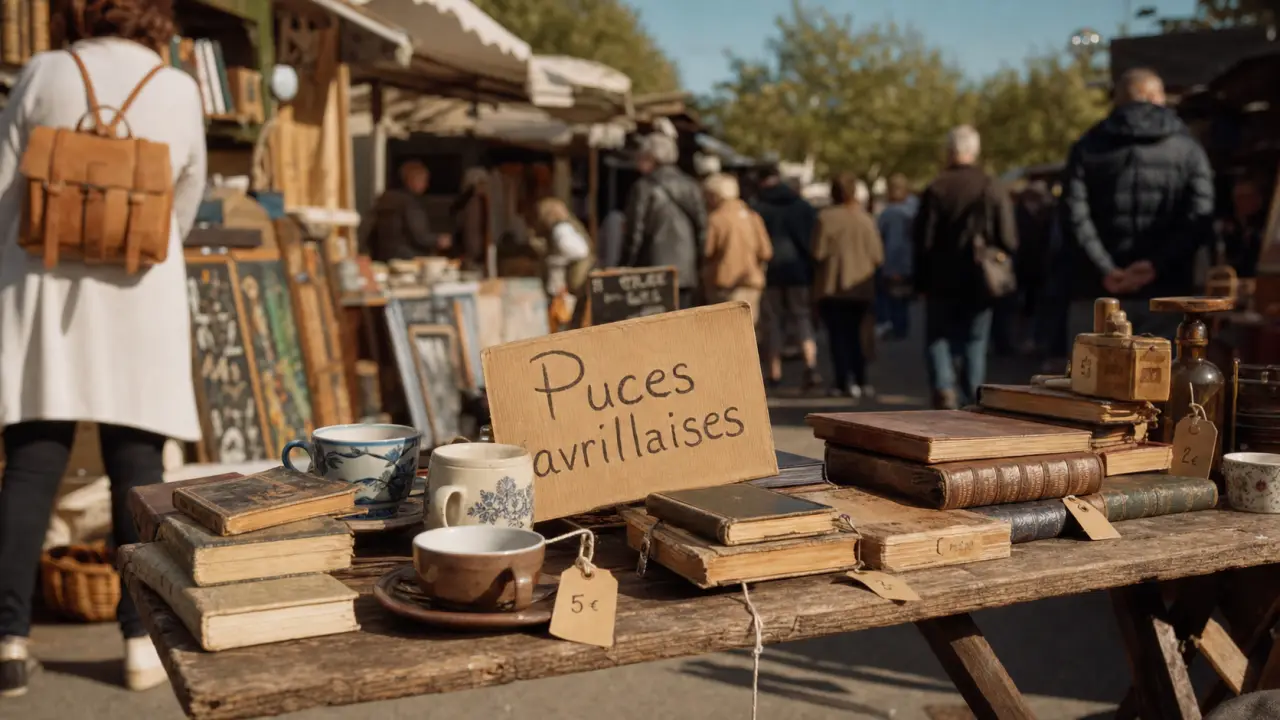 Vide grenier avrillé 2025 : allée de stands et chineurs