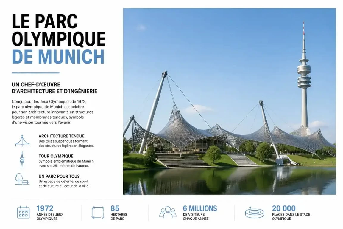 Architecture futuriste du Parc Olympique, site à voir à Munich