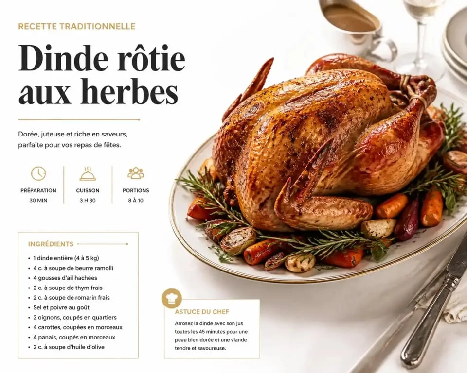 La meilleure recette de dinde au four dorée et croustillante prête à être servie.