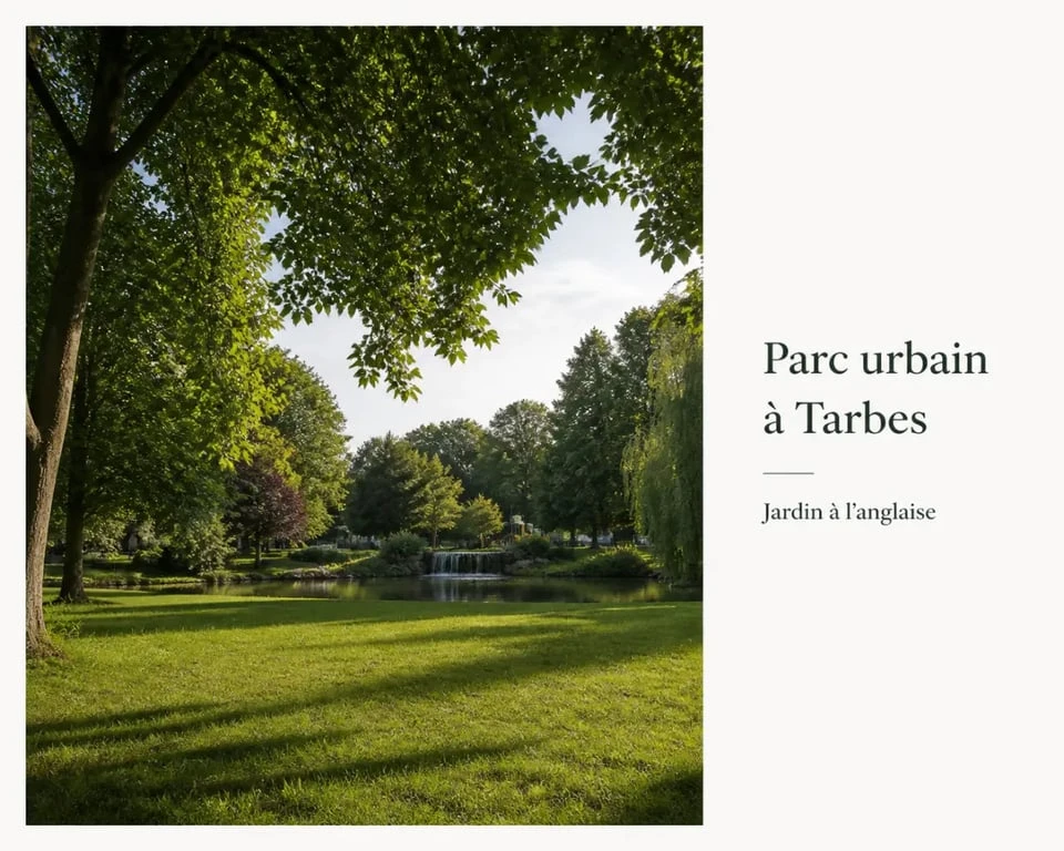 Parc Bel Air Tarbes avec grands arbres, pelouse et plan d’eau
