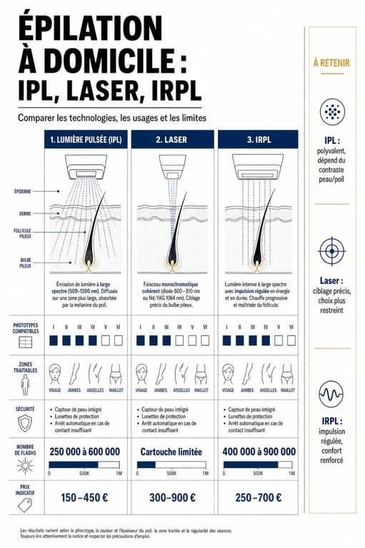 Appareil épilation définitive : comparaison visuelle des technologies, phototypes, sécurité et prix
