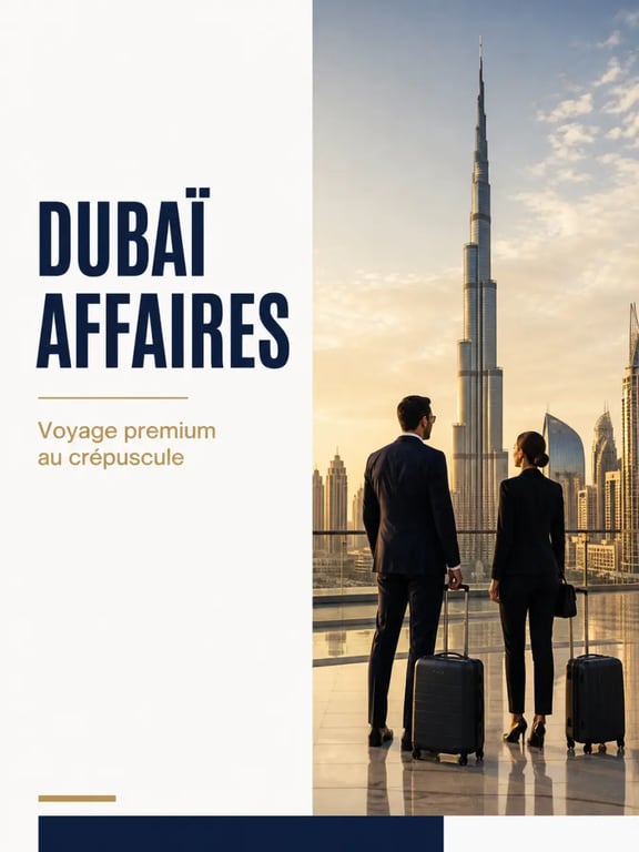 Organiser un voyage d'affaires mémorable à Dubaï : skyline de Dubaï et voyageurs d'affaires dans un cadre premium