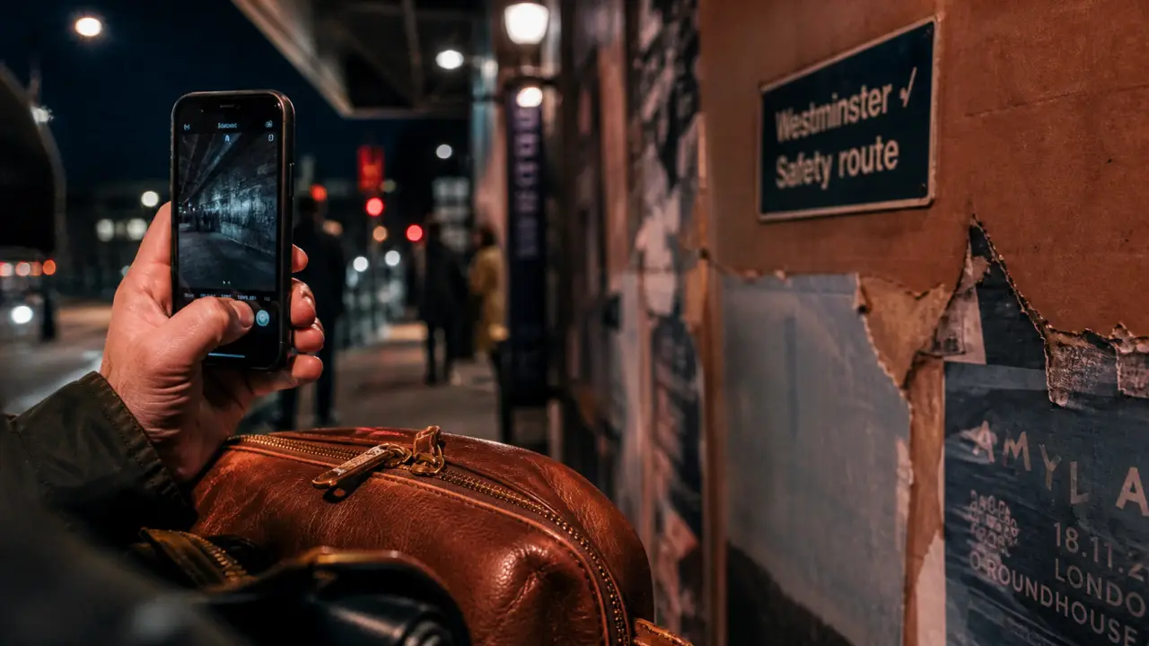 Londres quartiers dangereux : métro nocturne, téléphone et sac zip.