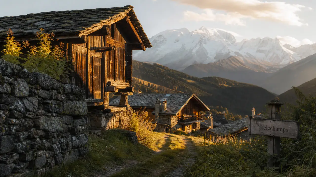 Trelechamps, raccard et hameau au coucher du soleil
