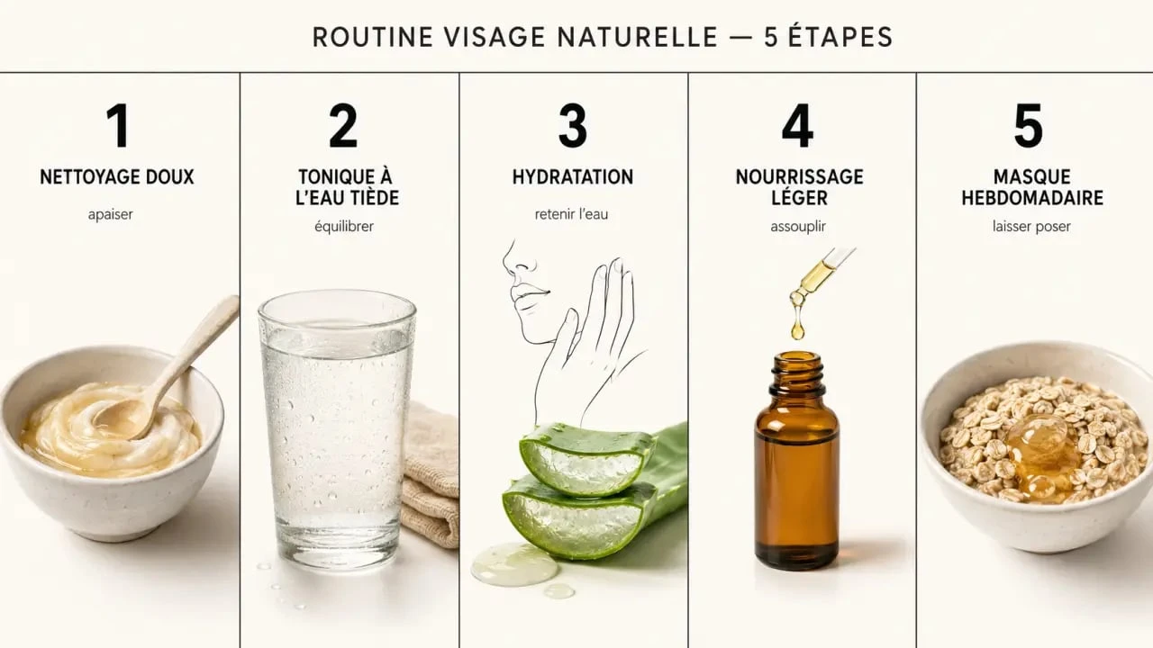 Soin pour visage naturel : routine visage naturelle en 5 étapes avec ingrédients doux