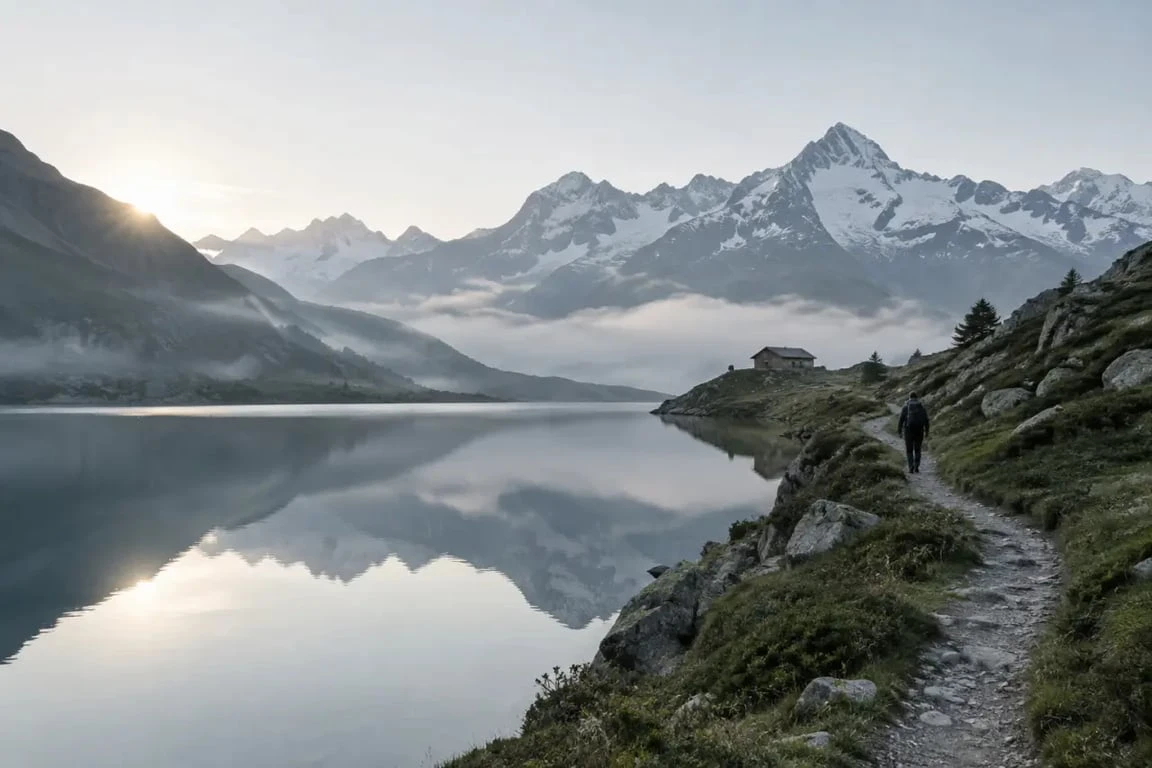 Voyage spirituel Suisse au bord d’un lac alpin dans un paysage propice au ressourcement