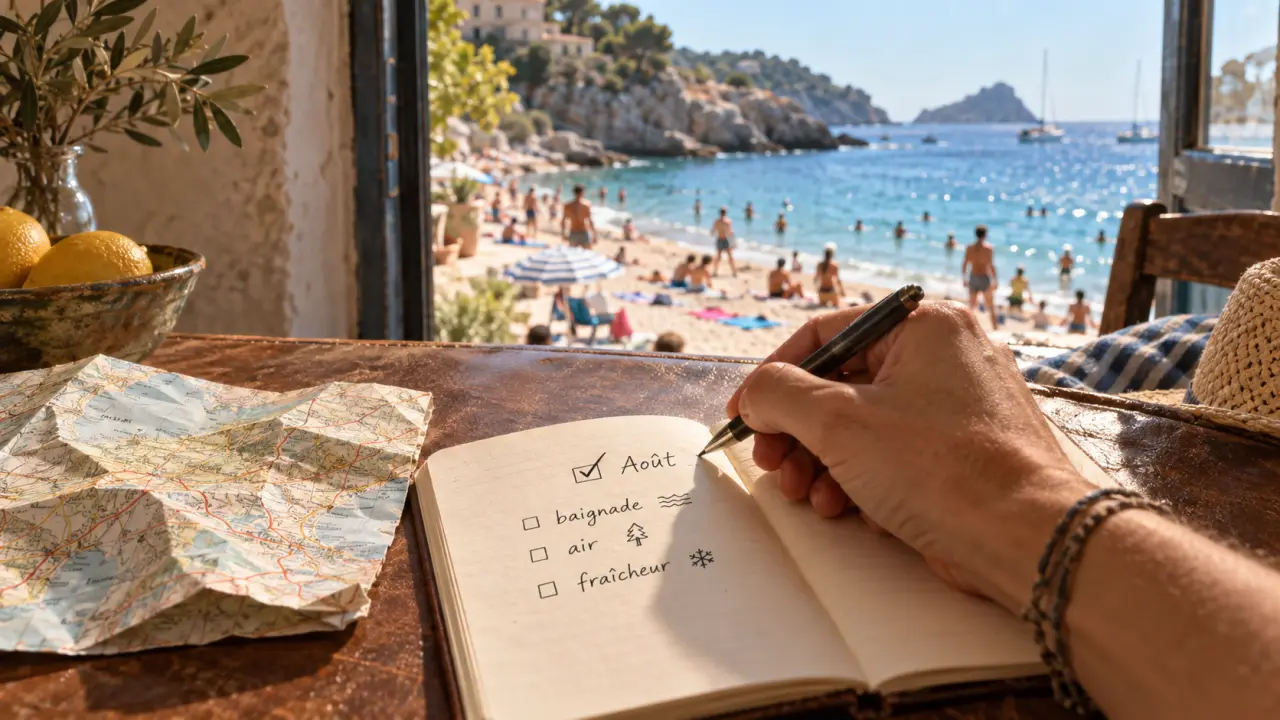 Vacance en aout : carnet et carte pour choisir soleil ou baignade