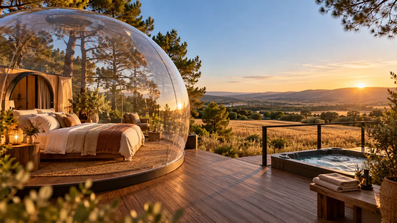 Bulle transparente pour dormir sous les étoiles, intimité et vue nature