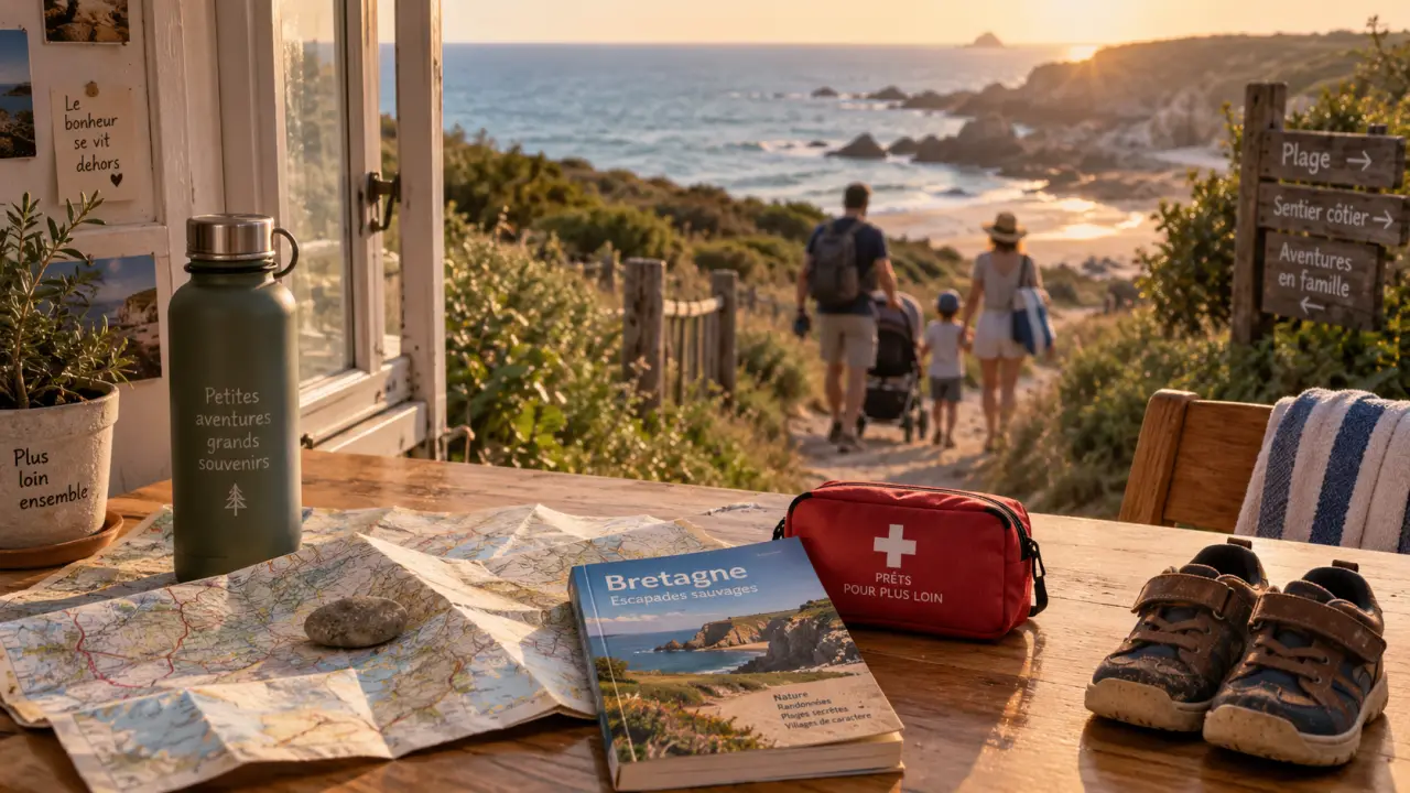 Destination famille : carte routière et trousse, départ vers la plage en famille