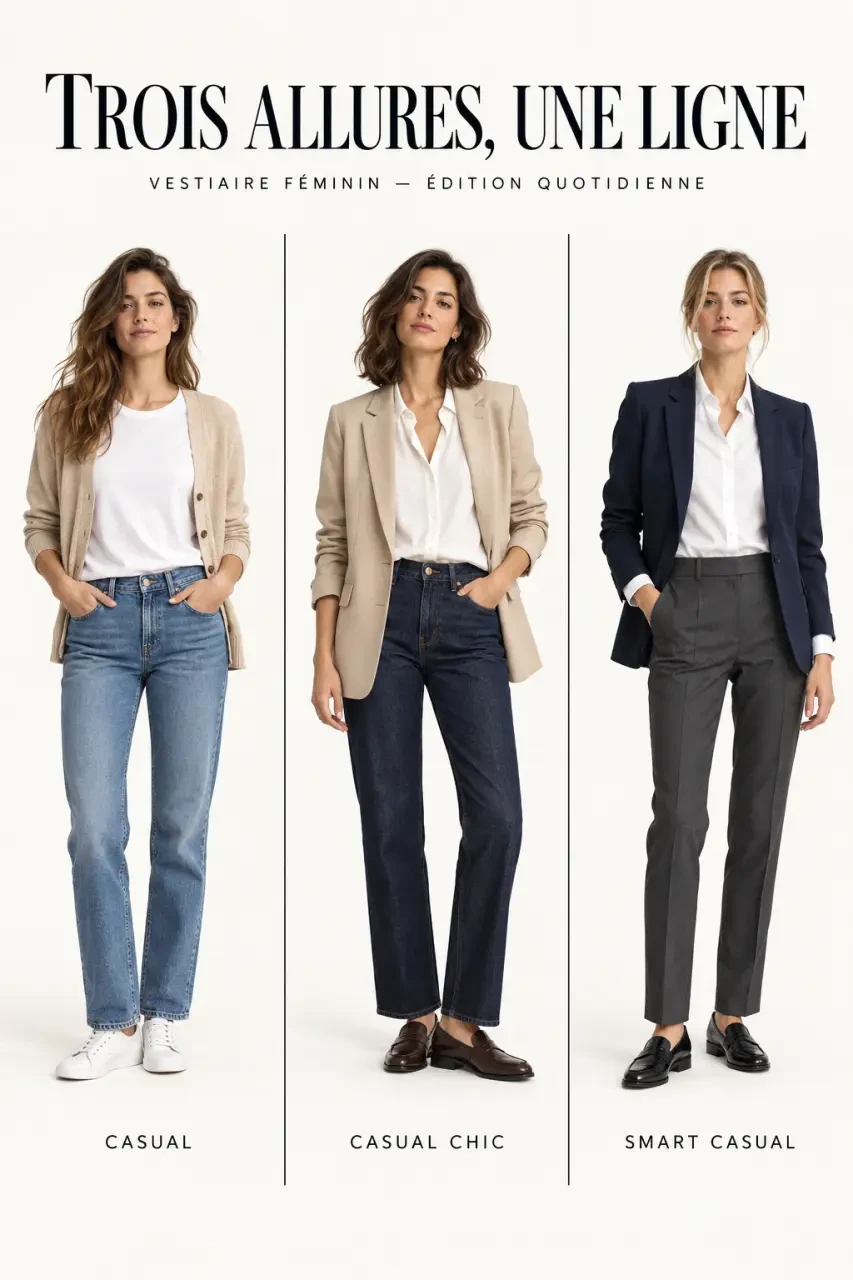 Tenues décontractées femme : comparaison entre styles casual, casual chic et smart casual