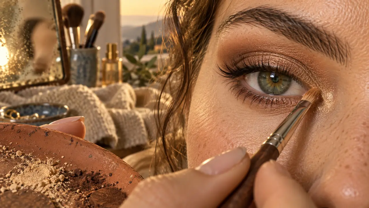 Maquillage des yeux verts naturel avec teintes chaudes et trait flouté