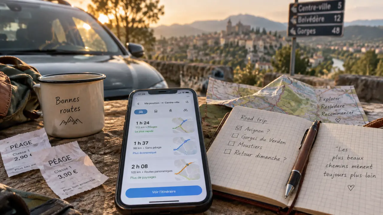 Meilleur itineraire : temps, coût et contraintes sur téléphone et carte